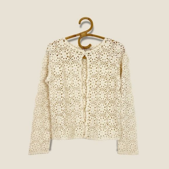 Vintage Sweaters - Vintage | Higher State | Cotton Crochet Knit Cardigan Size S